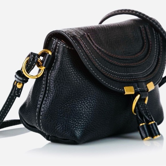 Chloe Marcie Pochette Crossbody Black Leather Bag Authentic - Picture 3 of 17